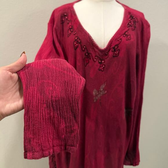 GreaterGood Scarlet Dragonfly Pink Megenta Tunic Top 4X Long Sleeve Embroidered - Picture 4 of 11